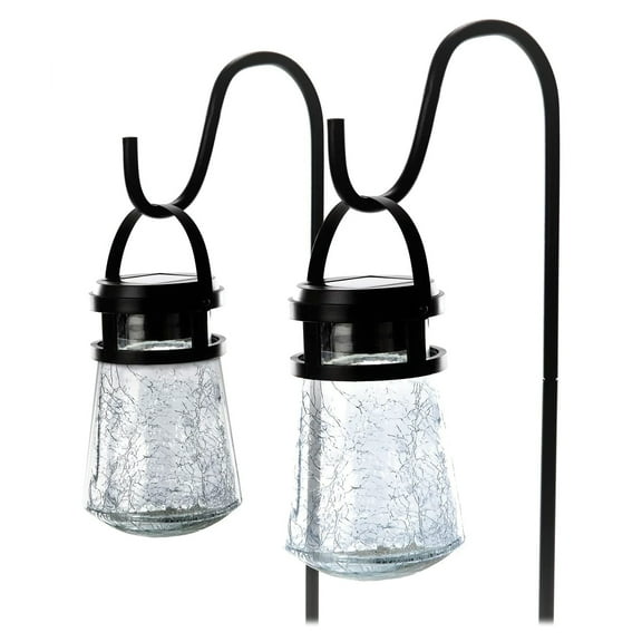 Home Zone Security Solar Crackle Glass Solar Lanterns Light, 10 Lumens 3000K LED, 2-Pack, Black