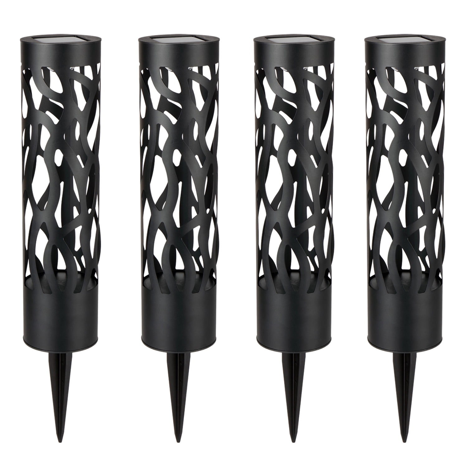 Home Zone Security Hollow-Metal Bollard Solar Outdoor Light for Pathways, 50 Lumens, Ground Stake, 2 Light Modes, Dusk to Dawn, 4 Pack