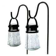 Home Zone Security Solar Crackle Glass Solar Lanterns Light, 10 Lumens 3000K LED, 2-Pack, Black