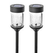 Home Zone Security Solar Pathway Light - Rotating Light Effect LED + Glass Housing, 2-Pack, Black