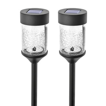 Home Zone Security Solar Pathway Light - Rotating Light Effect LED + Glass Housing, 2-Pack, Black