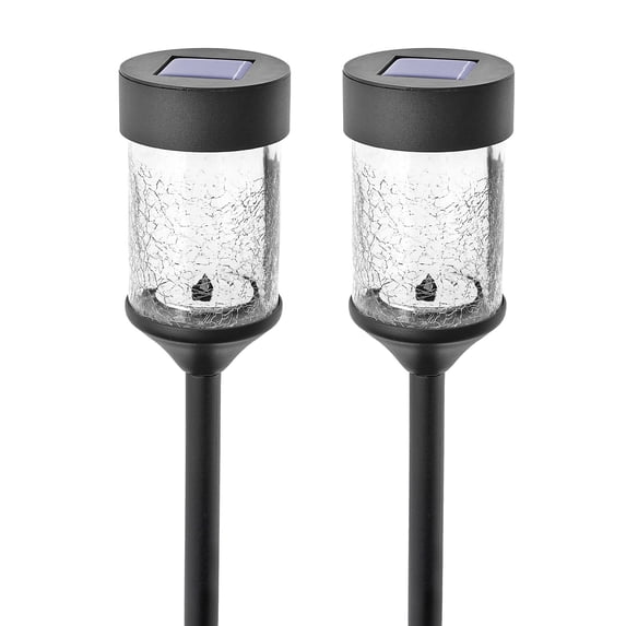 Home Zone Security Solar Pathway Light - Rotating Light Effect LED + Glass Housing, 2-Pack, Black