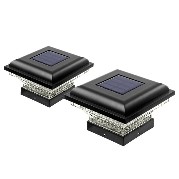 Home Zone Security Solar Post Cap Lights, 2-Pack, 12 Lumens, fit Post Size 3.5"x3.5", Black