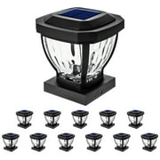 Home Zone Security Solar Post Cap Lights - Decorative Glass LED Outdoor Fits 3.5 x 3.5 in. Post Lights, Black 12-Pack