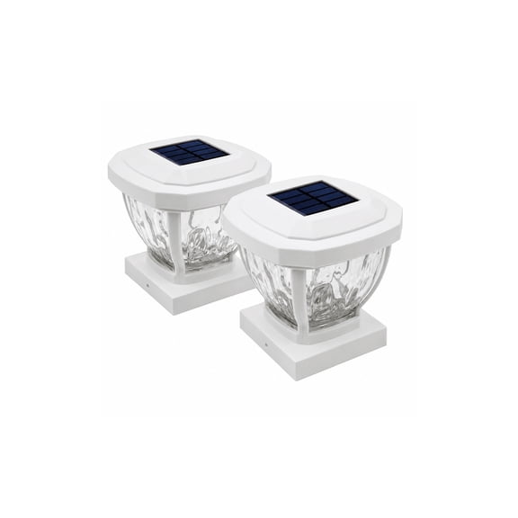 Home Zone Security Solar Post Cap Lights - LED 4x4 (3.5 x 3.5 in.) Post Lights, White, 2-Pack