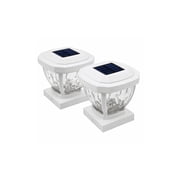 Home Zone Security Solar Post Cap Lights - LED 4x4 3.5 x 3.5 in. Post Lights, White, 2-Pack