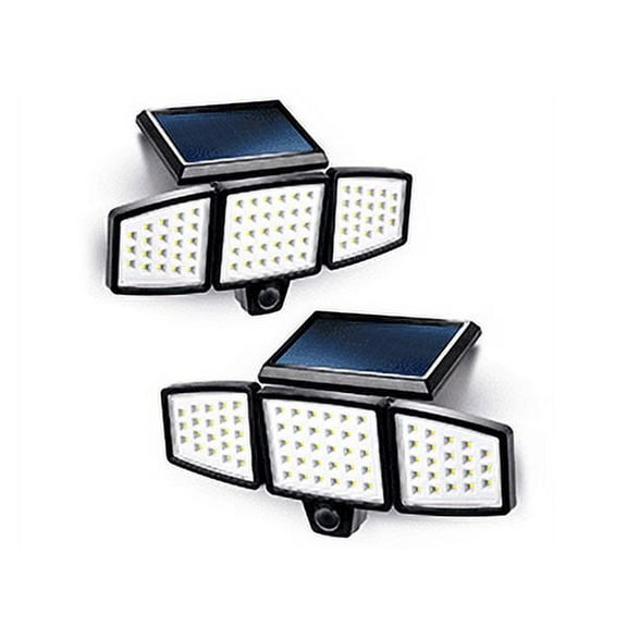 Home Zone Security Solar Triple Head Flood Lights - 3500K, 1000 Lumens, Adjustable Angle, 2-Pack