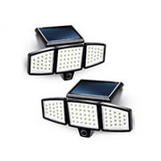 Home Zone Security Solar Triple Head Flood Lights - 3500K, 1000 Lumens, Adjustable Angle, 2-Pack