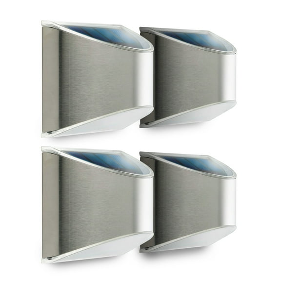 Home Zone Security Solar Wall Light - Fence Post and Step Lights, Stainless Steel, 4-Pack