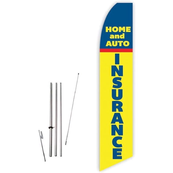 Home and Auto Insurance Yellow/Blue Super Novo Feather Flag - Complete with 15ft Pole Set and Ground Spike