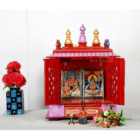Home and Bazaar Rajasthani Ethnic Handcrafted Wooden Temple/Mandir/Pooja Ghar/Mandapam Size 18 x 12 x 24 Inch