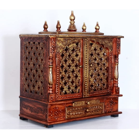 Home and Bazaar Rajasthani Ethnic Handcrafted Wooden Temple/Mandir/Pooja Ghar/Mandapam