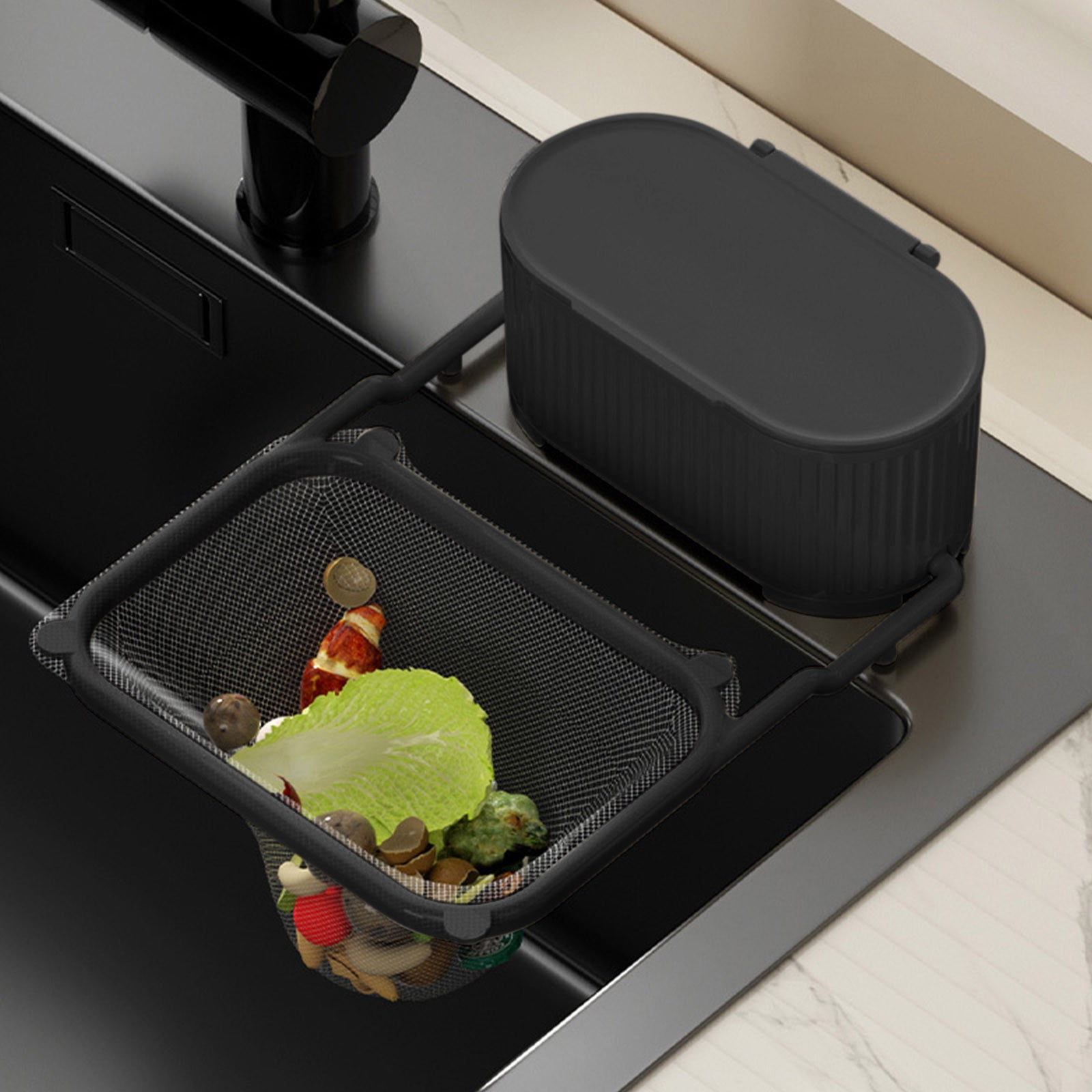 Home and Kitchen Fmlxio Kitchen Two-in-one Sink Mesh Sucker Multi-functional Kitchen Sink Basket Rollbacks