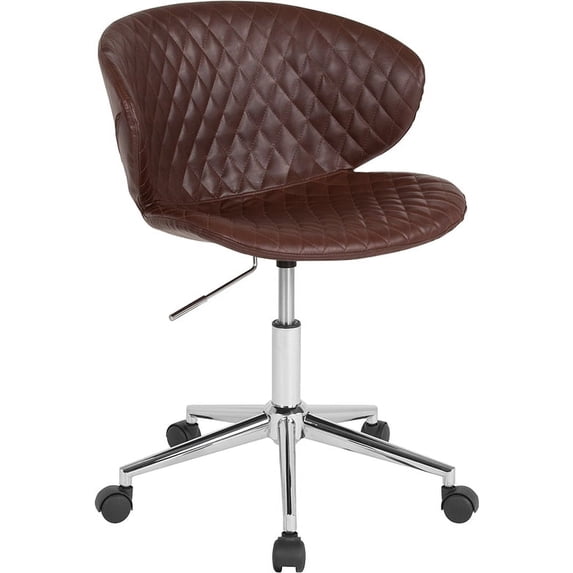 Home and Office Upholstered Low Back Chair in Brown Vinyl
