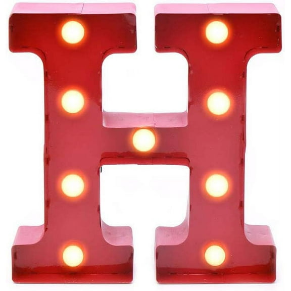Home by Jackie Inc Decorative Red Vintage Metal Hanging Light up LED Letter H