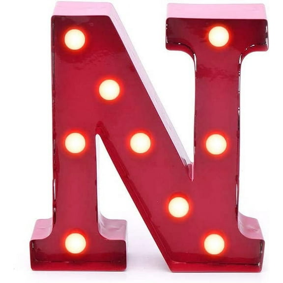 Home by Jackie Inc Decorative Red Vintage Metal Hanging Light up LED Letter N