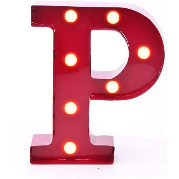 Home by Jackie Inc Decorative Red Vintage Metal Hanging Light up LED Letter P