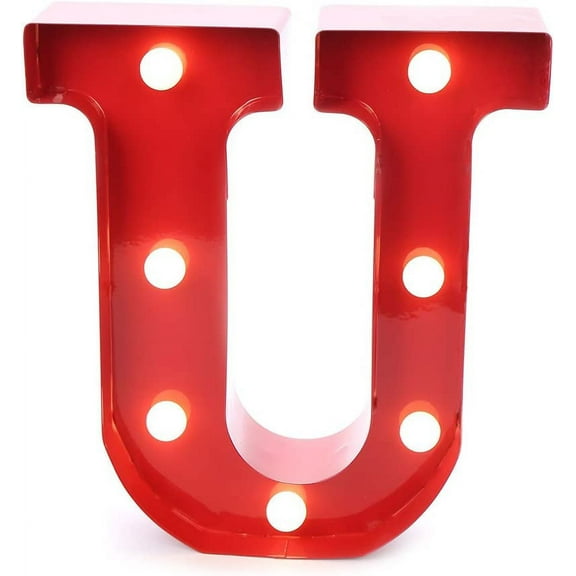 Home by Jackie Inc Decorative Red Vintage Metal Hanging Light up LED Letter U