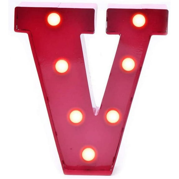 Home by Jackie Inc Decorative Red Vintage Metal Hanging Light up LED Letter V