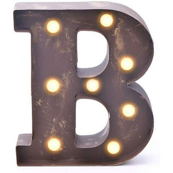 Home by Jackie Inc Decorative Rustic Gold Vintage Metal Hanging Light up LED Letter B