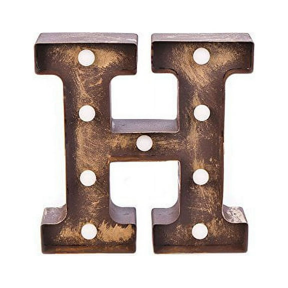 Home by Jackie Inc Decorative Rustic Gold Vintage Metal Hanging Light up LED Letter H