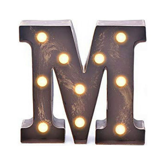 Home by Jackie Inc Decorative Rustic Gold Vintage Metal Hanging Light up LED Letter M