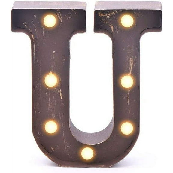 Home by Jackie Inc Decorative Rustic Gold Vintage  Metal Hanging Light up LED Letter U