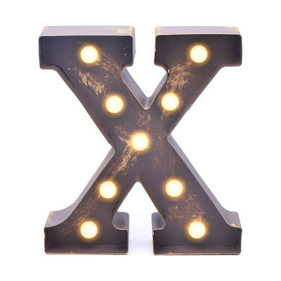 Home by Jackie Inc Decorative Rustic Gold Vintage Metal Hanging Light up LED Letter X