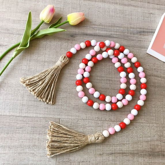 Home decor ZKCCNUK Wooden Beads Heart Wooden Beads Valentine's Day Supplies Wooden Beads Tassel For Making Garlands Valentine's Day Up to 30% off Clearance Indoor Outdoors