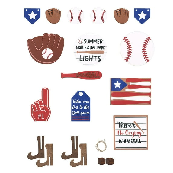 Home decorations, Living Room decor, Baseball Display, Tiered Tray decor, Summer Seasonal Accents, Patriotic Themed, Red White Blue, 1 Set, Wooden