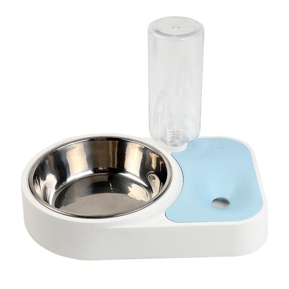 Home double puppy Cat Water and Food Bowl Set Stainless Steel Bowl Automatic Water Dispenser Bottle Feeder for Small Medium Size dog and