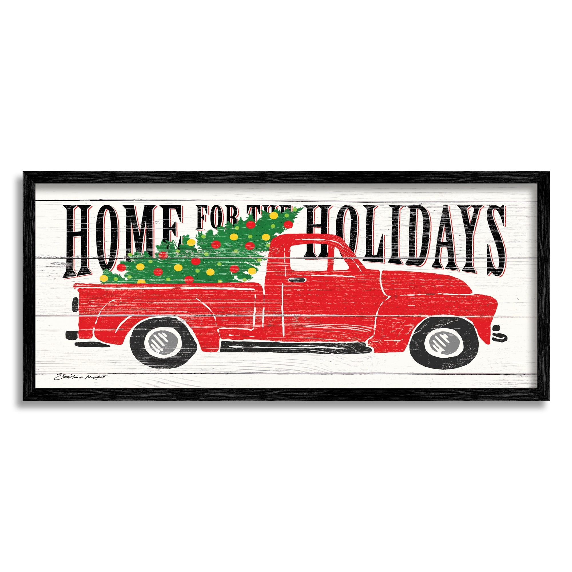 Home for Holidays Phrase Vintage Truck Christmas 30 in x 13 in Framed Painting Art Print, by Stupell Home Décor
