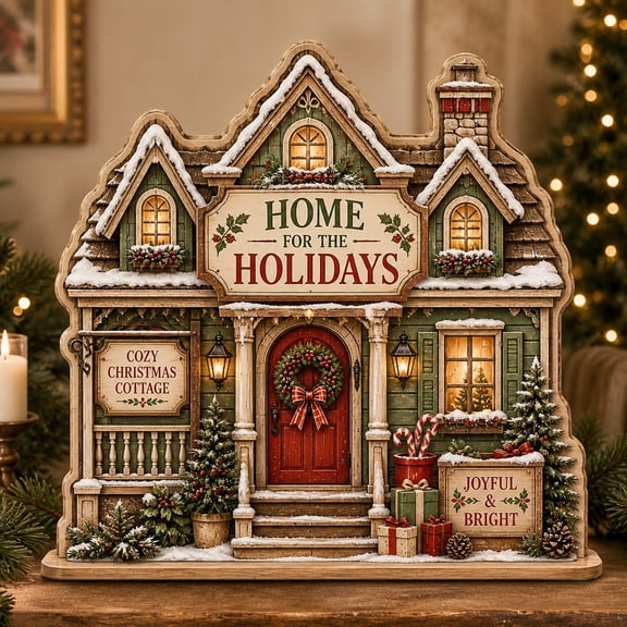 Home for the Holidays Christmas House Wooden Block for Entry Table Decor