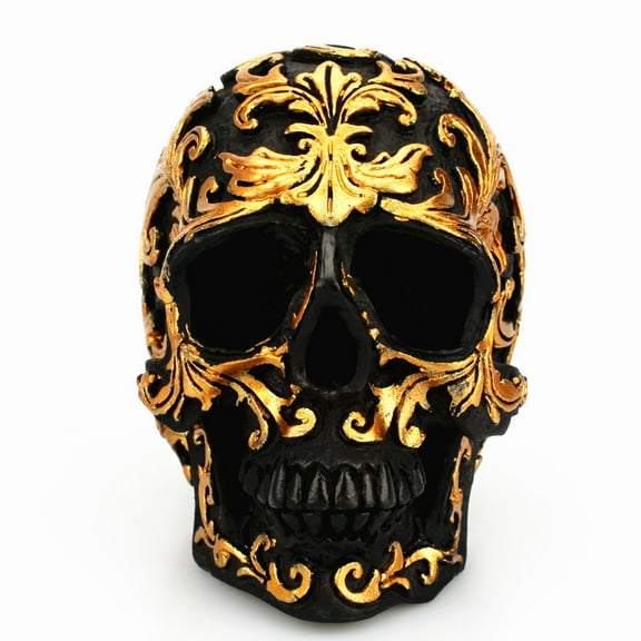 Home golden small flower skull figurine creative resin black skull parody desktop decoration item