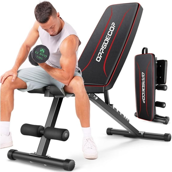 Home gym bench press bench, quick folding, 660-pound weight capacity, suitable for full-body strength training, 8 adjustable backrest positions, can be used for incline/flat/decline sit-ups.