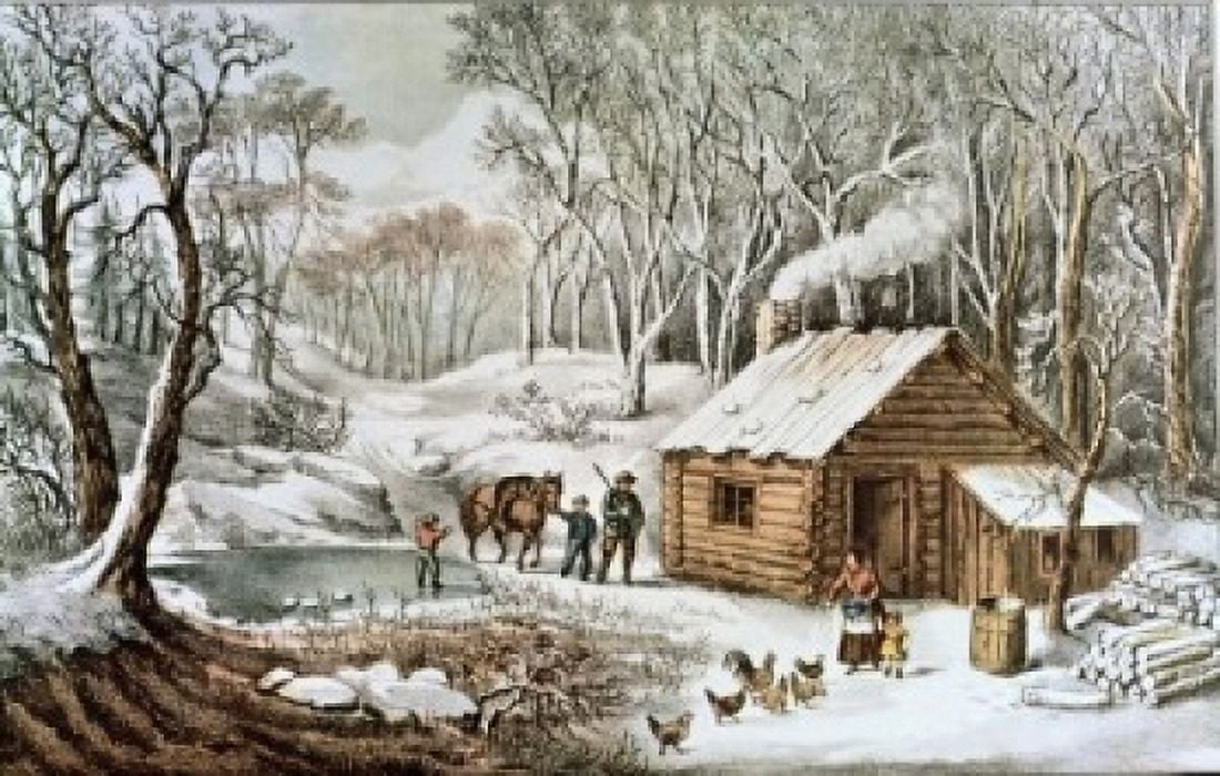 Home in the Wilderness Currier and Ives (a 1857-1907 American) Lithograph Canvas Art - Currier and Ives (24 x 36)