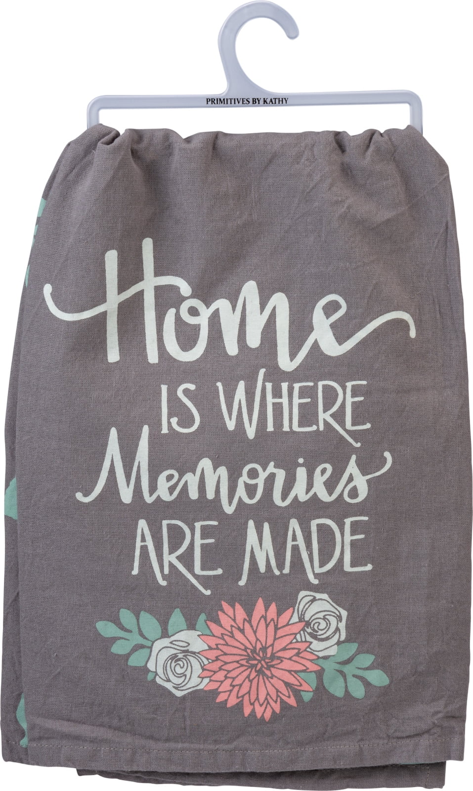 Gray Cotton Kitchen Dish Towel Set with Floral Design