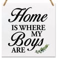 thumbnail image 1 of Home is Where My Boys Are Wood Sign Decor Sign,Family Quote Sign for Farmhouse Home Decor Decorations Wood Sign Wooden Wall Decor 5 * 5 inch, 1 of 5