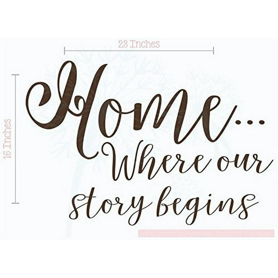 Home is Where Our Story Begins Wall Stickers Vinyl Lettering Decals Room Décor, 23x16-Inch Chocolate Brown