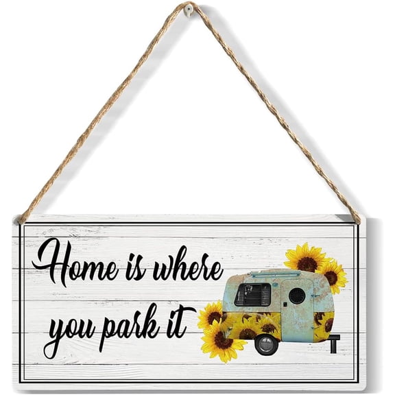 Home is Where You Park It Wood Sign Rustic Sunflower Camper Wooden Hanging Plaque for Home Wall Art Decoration 10x5 Inch Present