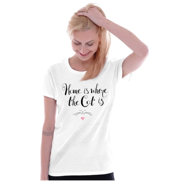Home is Where the Cat Is Sweet Kitty Womens Slim Fit Graphic Tee Brisco Brands L