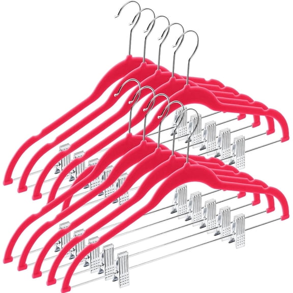 Home-it 10 Pack Clothes Hangers with Clips Pink Velvet Hangers use for Skirt Hangers Clothes Hanger Pants Hangers Ultra Thin No Slip