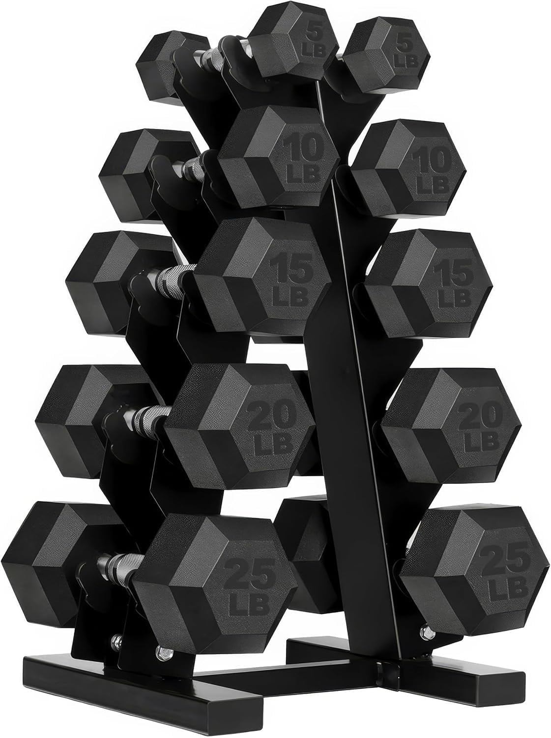Home-it 150 lb Rubber-Coated Dumbbells Set with Rack for Strength Training