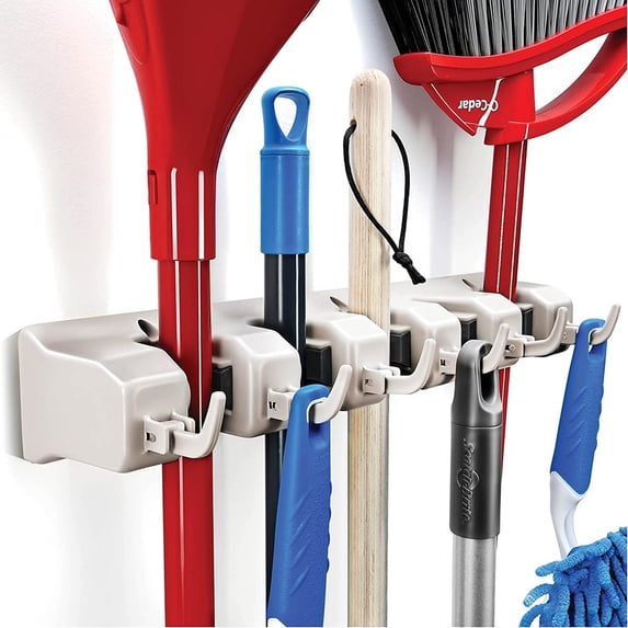 Home-it Mop And Broom Holder Wall Mount Plastic Garage Cabinet with 6 Hooks Count