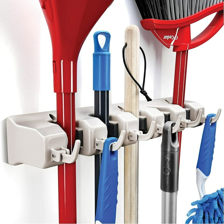 Wall Mount Utility Organizer Rack: Position Mop and Broom Holder