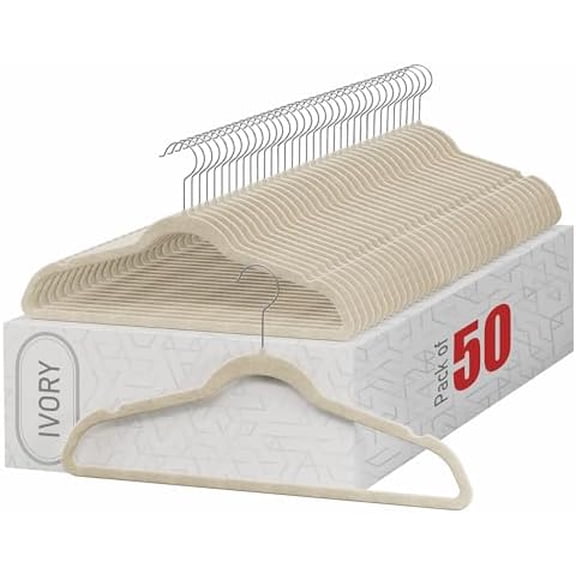 Home-it Premium Velvet Hangers 50 Pack - Ivory Suit Hangers Non Slip - Heavy Duty Clothes Hangers for Closet, Jacket, Shirt, Pants and Suit, Hook Swivel 360 - Ultra Thin$$Home Decor, Kitchen, & Other