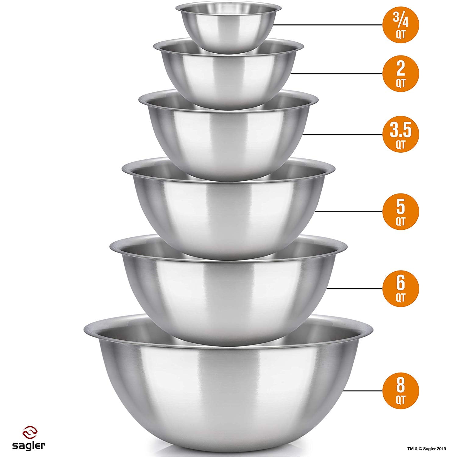 EATEX Stainless Steel Mixing Bowls - Mixing Bowl Set of 6 - Mixing Bowl  Sets For Kitchen Kitchen Nesting metal mixing Bowls With Measuring Cups And