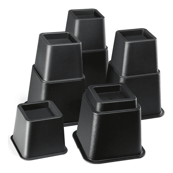 Adjustable Bed Risers - Elevation in 3, 5 or 8 Inch - Heavy Duty Stackable Furniture Risers Supports 1,300 lbs - for Under-Bed Storage, College Dorms, Table and Couch, 4 Pack Bed Lifts Black