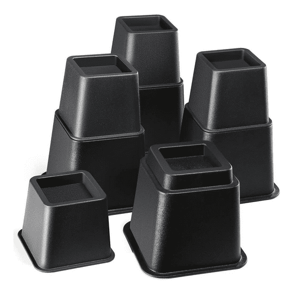 Adjustable Bed Risers - Elevation in 3, 5 or 8 Inch - Heavy Duty Stackable Furniture Risers Supports 1,300 lbs - for Under-Bed Storage, College Dorms, Table and Couch, 4 Pack Bed Lifts Black