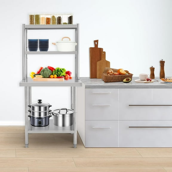 Home kitchen Stainless Steel Work Table with 2 Shelves, Heavy Duty Commercial Food Prep Table, Metal Kitchen Prep Table with Adjustable Shelves for Restaurant Home